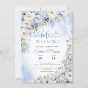 Invitation Boho Elegant hiver Dusty Bleu et Fleurs d'ivoire