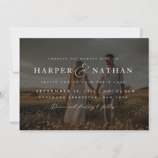 Invitation Boho Elegant Photo Overlay RSVP QR Code Wedding