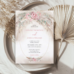 Invitation Boho élégant rose poussiéreux pampas eucalyptus ma