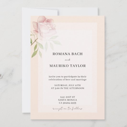 Invitation Boho Elegant Rose Rose Aquarelle Florale (Devant)