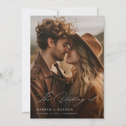 Invitation Boho Elegant Script QR Code Mariage photo (Devant)