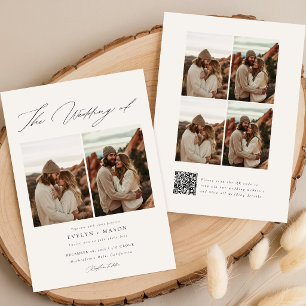 Invitation Boho Elegant Script QR Code Photo Budget Mariage