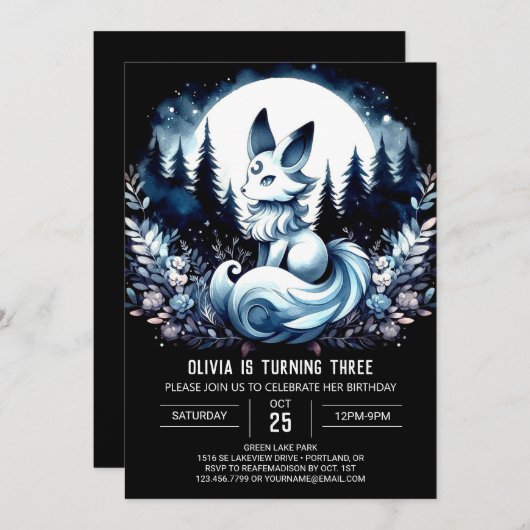 Invitation Boho Elegant Wolf Anniversaire (Devant / Derrière)