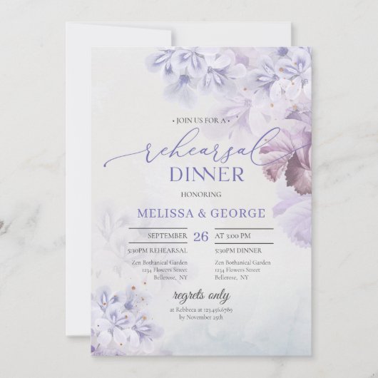 Invitation Boho élégante fleurs printanières lilas violet flo (Devant)