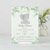 Invitation Boho Elephant Aquarelle Baby shower vert (Debout devant)