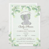 Invitation Boho Elephant Aquarelle Baby shower vert (Devant / Derrière)