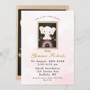 Invitation Boho Elephant assis sur le Baby shower Rainbow Gir