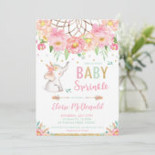 Invitation Boho Elephant Baby Sprinkel Girl Pink Mint Floral (Debout devant)