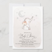 Invitation Boho Elephant Stars Lune Beige Neutre Baby shower (Devant)