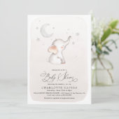Invitation Boho Elephant Stars Lune Beige Neutre Baby shower (Debout devant)