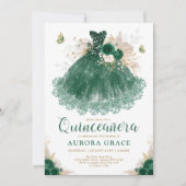 Invitation Boho Emerald Floral Quinceañera Princesse (Devant)