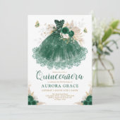 Invitation Boho Emerald Floral Quinceañera Princesse (Debout devant)