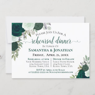 Invitation Boho Emerald Green Dîner de répétition Mariage Ros