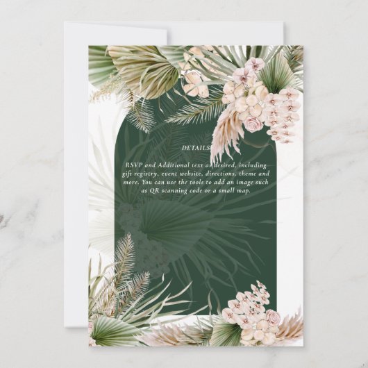Invitation BOHO Emerald Green Pampas Grass Mariage (Dos)