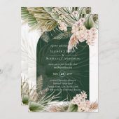 Invitation BOHO Emerald Green Pampas Grass Mariage (Devant / Derrière)