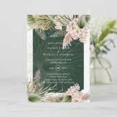Invitation BOHO Emerald Green Pampas Grass Peach Mariage (Debout devant)