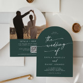 Invitation Boho Emerald Green Photo QR Code Arch Mariage