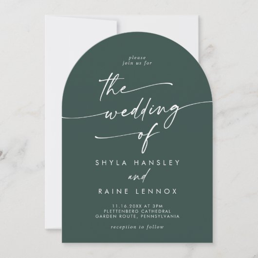 Invitation Boho Emerald Green Photo QR Code Arch Mariage (Devant)