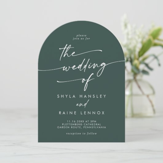 Invitation Boho Emerald Green Photo QR Code Arch Mariage (Debout devant)