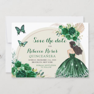 Invitation Boho Emerald Green Quinceañera Enregistrer La Date
