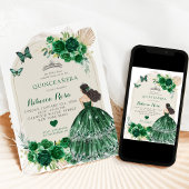 Invitation Boho Emerald Green Roses Princesa Quinceañera