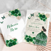 Invitation Boho Emerald Green Roses Princesa Quinceañera