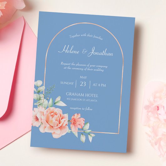 Invitation Boho en arc bleu Dusty