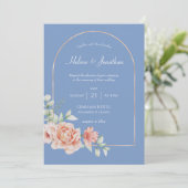 Invitation Boho en arc bleu Dusty (Debout devant)
