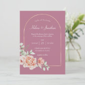 Invitation Boho en arc d'or rose poussiéreux (Debout devant)