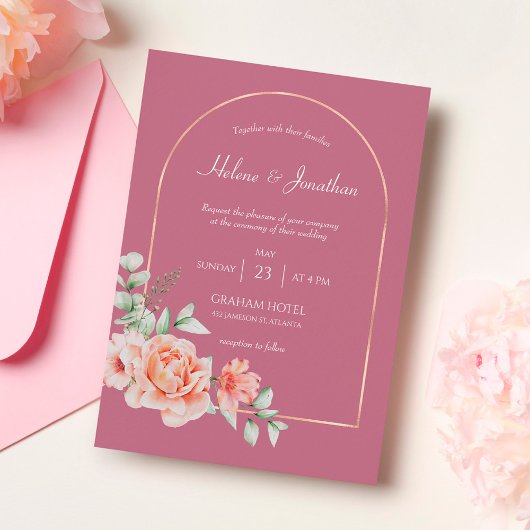 Invitation Boho en arc d'or rose poussiéreux