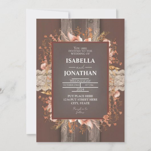 Invitation Boho en bois Mariage rustique (Devant)