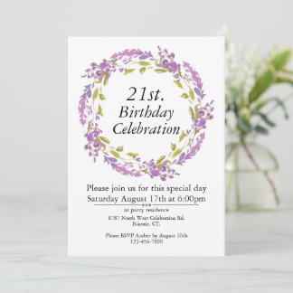 Invitation Boho en germe violet personnalisable 21e