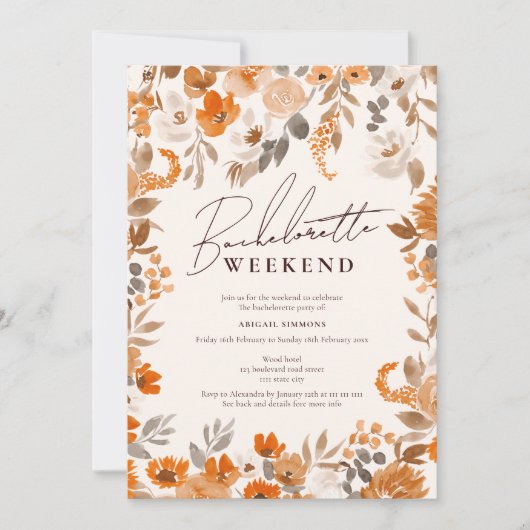 Invitation Boho en terre cuite peint à la main week-end bache (Devant)