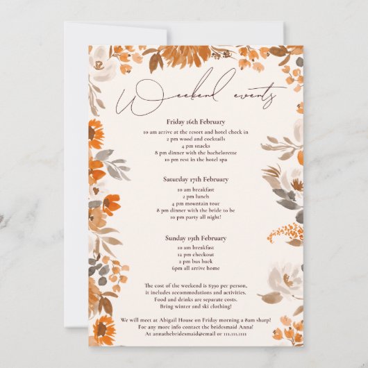 Invitation Boho en terre cuite peint à la main week-end bache (Dos)