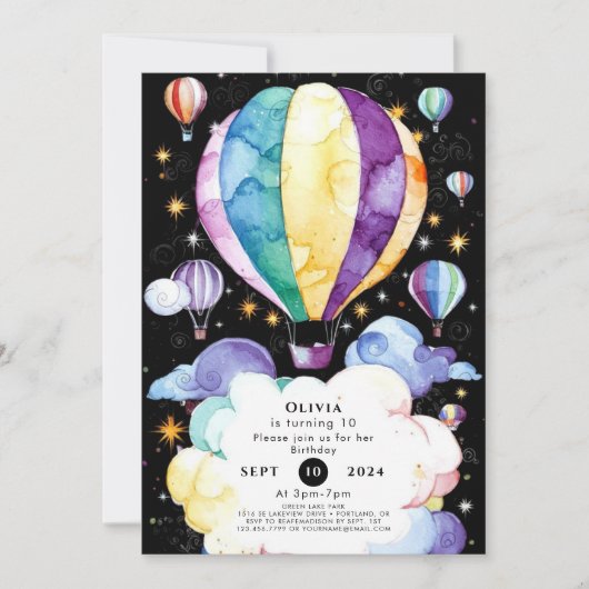 Invitation Boho Enchantage Hot Air Balloon Anniversaire (Devant)