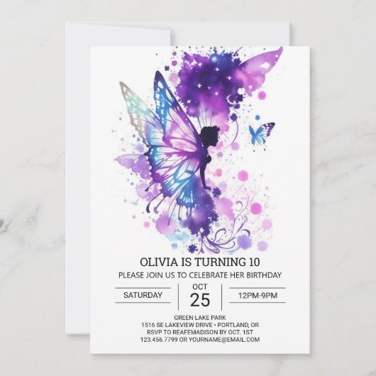 Invitation Boho Enchanted Enfants Fée Anniversaire (Devant)