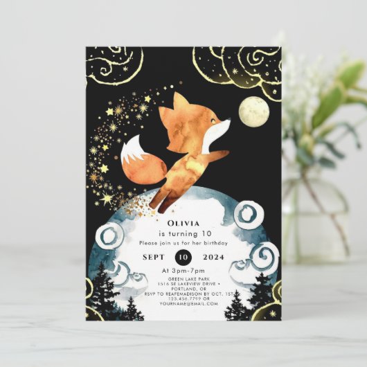 Invitation Boho Enchanted Fox Anniversaire (Debout devant)