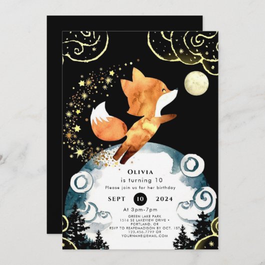Invitation Boho Enchanted Fox Anniversaire (Devant / Derrière)