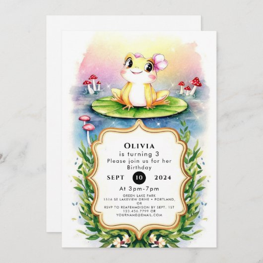 Invitation Boho Enchanted Frog Anniversaire (Devant / Derrière)