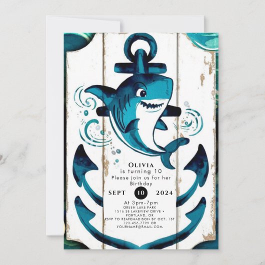Invitation Boho Enchanted Nautical Shark Anniversaire (Devant)