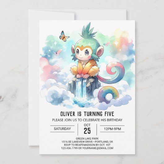 Invitation Boho Enfants Singe Anniversaire (Devant)