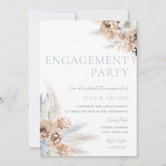 Invitation Boho Engagement Party Dusty Blue & Ivory Floral (Devant)
