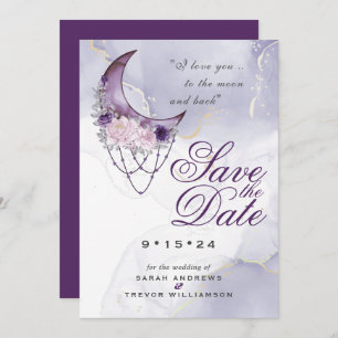 Invitation Boho Enregistrer la date Dusty Purple Crescent Lun
