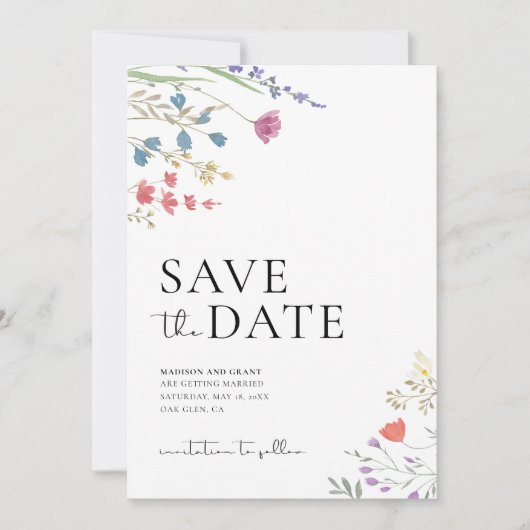 Invitation Boho Enregistrer La Date, Fleur sauvage Enregistre (Devant)