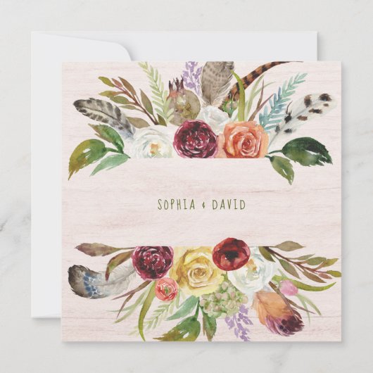 Invitation Boho épousant | Bourgogne et fleurs oranges sur le (Dos)