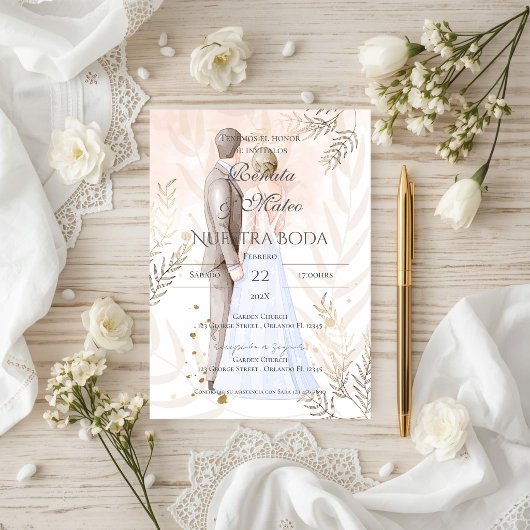 Invitation Boho espagnol avec mariage de mariée et marié