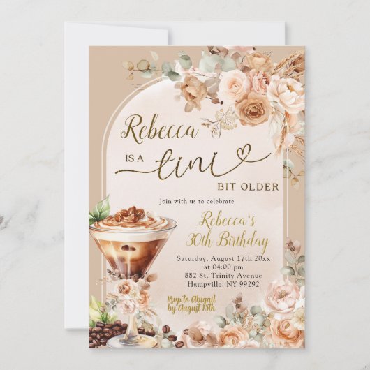 Invitation Boho Espresso Martini Tini Bit Anniversaire (Devant)