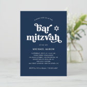 Invitation Boho et rétro bleu marine foncé | Bar Mitzvah (Debout devant)