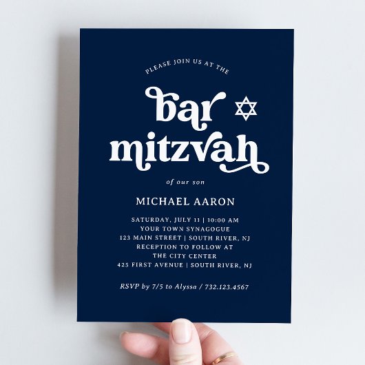 Invitation Boho et Rétro Bleu Nuit Foncé | Bar Mitzvah