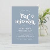 Invitation Boho et Rétro Bleu Poussiéreux | Bar Mitzvah (Debout devant)